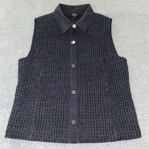 Worth‎ New York Women's L Navy Textured Snap Button Vest Sleeveless Layering